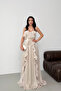 Stone Strapless Ruffled Slit Chiffon Evening Dress