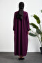 Mevlana Dress with Half Buttoned Front, Shirt Collar and Robe, Plum Color - 4