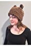 Puffy Brown Hand Knitted Beanie Balaclava with Headphones - 5