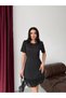 Black Short Sleeve Rhinestone Ruffled Dress - 3