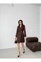 Coffee-Colored Foil Tulle Sleeves Pleated Dress - 3