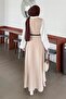 Button Detailed Sleeveless Hijab Dress Beige - 4