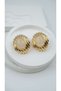 Gold Curved Serrated Plate Vintage Earrings