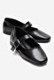 Women's Belted Helmeted Flat Shoes with Plain Blunt Toe Black Crinkled