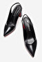 Women's Mirrored Open-Back Heeled Shoes Black Wrinkled - 5