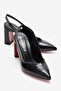 Women's Mirrored Open-Back Heeled Shoes Black Wrinkled