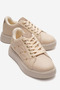 Lace-Up Troc Stitched Leather Women's Sports Shoes Beige Beige