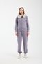 Women's Gray Hooded Sweatshirt with Fur (Removable) and Zipper, Sweatshirt and Sweatpants Set - 3