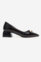 Women's Double Buckle Pointed Heeled Shoes; Black Wrinkled - 2