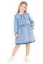 Girl's Baby Collared Stone Detailed Half Buttoned Midi Length Blue Color Denim Dress with Elastic Ankles - 2