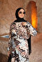 Cream Patterned Front-Tie Satin Blouse Skirt Set - 3