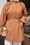 Tan Balloon Sleeve Belted Shirt - 3