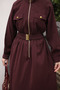 Plum Zippered Rubber Belted Dress - 4