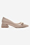 Women's Double Buckle Pointed Heeled Shoes; Beige Crinkled - 2