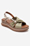 Women's Wedge Heel Sandals Real Leather Zy 8066 Green/Gold - 3