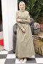 Khaki Zippered Elastic Belted Dress - 2