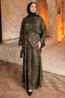 Khaki Patterned Front-Tie Satin Blouse and Skirt Set - 2