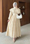 Cape Collar Scallop Long Dress - Beige - 2