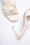 Beige Crocodile Silver Buckle Detailed Mia 9 cm Heeled Women's Slippers - 4