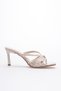 Beige Crocodile Silver Buckle Detailed Mia 9 cm Heeled Women's Slippers - 3