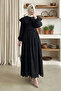 Cape Collar Scallop Long Dress - Black - 2