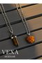 Steel Natural Stone Tiger's Eye Stone Couple Necklace - Heart & Crystal Pendant - Lucky Bracelet Gift - 4