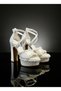 Stone Detailed Platform Heeled Evening Dress Shoes 13 cm - Feli̇syabuti̇k