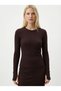 Women's Black Basic Crew Neck Flexible Blouse with Finger Detail