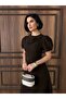 Women's Brown Balloon Sleeve Bow Detail Short Sleeve Long Dress - 5