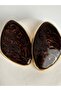 Gold Color Dark Brown Enamel Big Earrings (6.7 cm) - 2