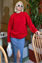 Red Crew Neck Oversize Women's Knitwear Sweater