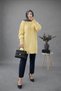 Women's Yellow Crew Neck Balloon Sleeve Oversize Knitwear Tunic Sweater - 3