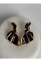 Gold Color Dark Brown Enamel Twist Earrings (5.7 cm) - 4