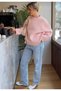 Women's Pink Crew Neck Balloon Sleeve Oversize Knitwear Sweater - 6