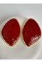 Gold Color Claret Red Enamel Large Earrings (6.7 cm) - 2