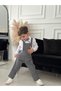 Gray Overalls Set with Shirt and Bow Detail for Baby Boy and Child - 3