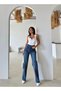 Women's High-Waist Vintage Shiny Stone Patterned Special Design Stretch Fabric Palazzo Denim Jeans - 6