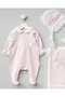 Angela 3-Piece Hat Lace Detail Organic Hospital Discharge Set 100% Cotton Newborn Baby Girl - 3