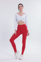 Women's Red Ribbed High Waist Shaping Underwear No-Show Sports Leggings - 5