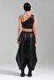 Women's Leather One-Shoulder Zipper Detailed Design Crop Blouse - 6