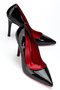 Women's Black Patent Leather Red Sole Heeled Stiletto Model Classic Heeled Shoes 12cm