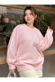 Women's Pink Crew Neck Long Sleeve Oversize Soft Textured Knit Sweater - 5