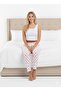 Women's White Heart Patterned Ribbon Pajama Bottoms Cotton Soft Textured - 4