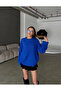 Women's Cobalt Blue Crew Neck Long Sleeve Oversize Soft Textured Knitwear Sweater - 2