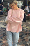 Women's Pink Crew Neck Long Sleeve Oversize Soft Textured Knit Sweater - 3
