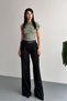 Women's Transitional Wide-Leg Pocketed Belted Palazzo Black Pants - 8