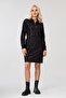 Women's Black Cotton Lycra Foil Printed Dress with Zipper Collar and Pockets - 2