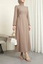 Tie-Waist Long Dress with Back Zipper - Cinnamon - 2