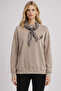 Women's Scarf Detailed Three Thread Sh Fleece-Lined O Oversized Sweatshirt - 3
