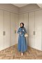 Women's Double Button Detailed Stylish Denim Skirt Suit - 3